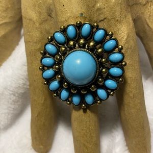 Southwest style turquoise stretch statement ring size 8+